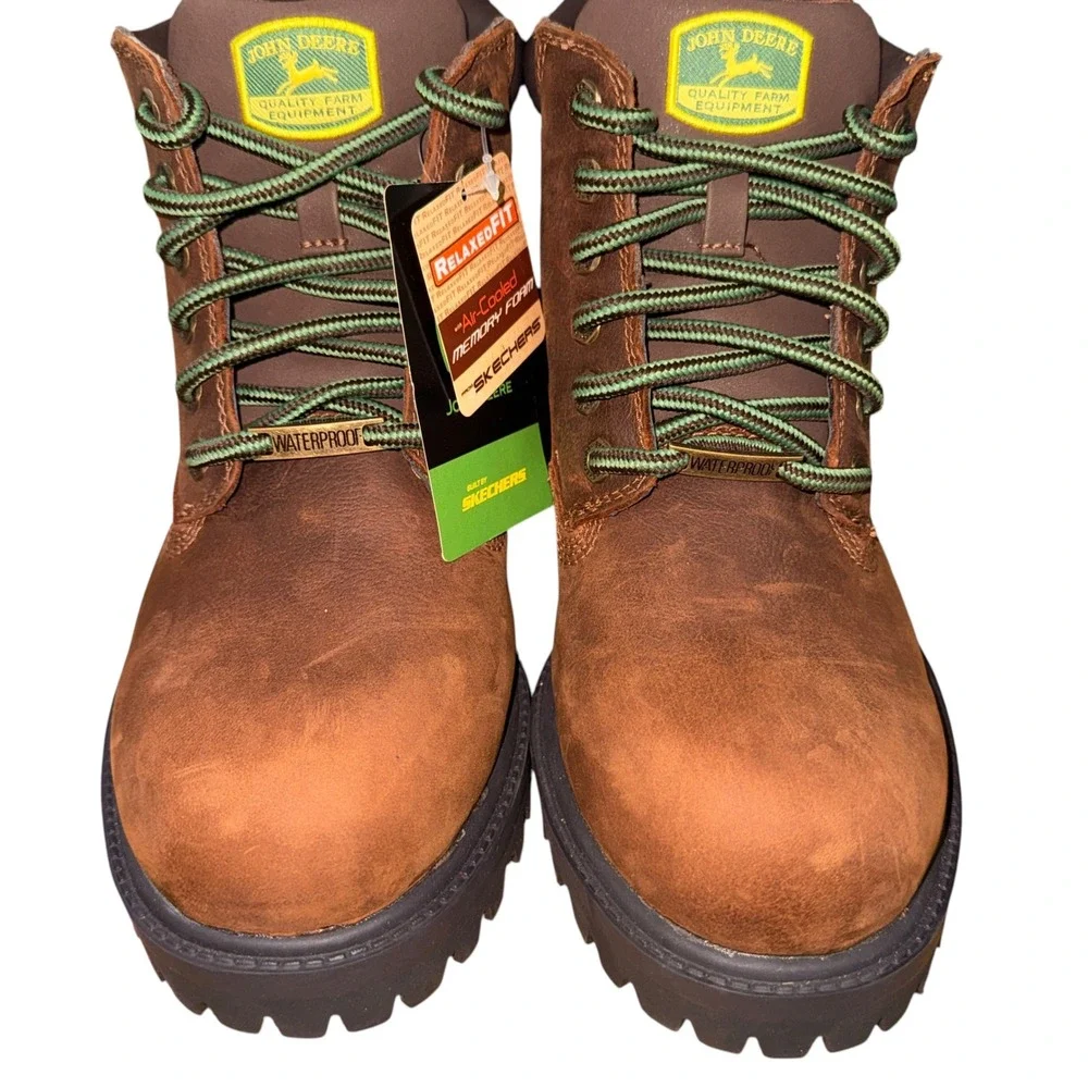 NEW John Deere Skechers Sergeants-Dozer Mens 8.5 Boots Brown Waterproof Leather